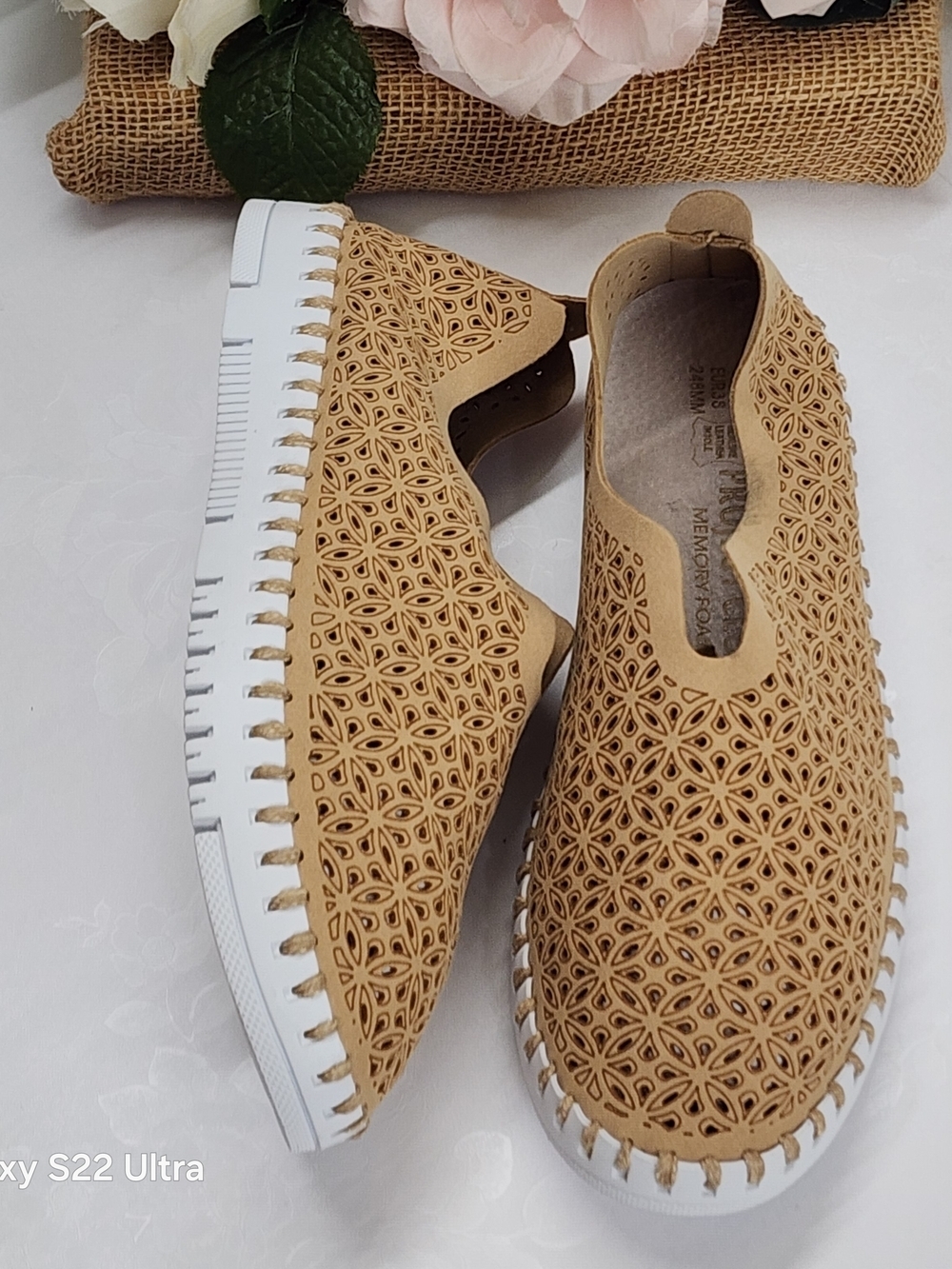 Women's Tan Laser-Cut Slip-On Comfort Shoes